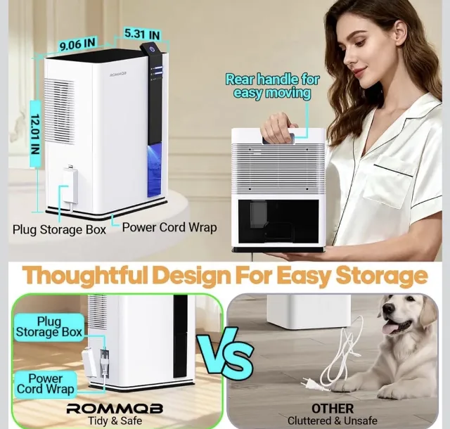 ROMMQB Dezumidificator Smart 3L – Oprire Automată & Lumină LED de Noapte – fotografia 4 din 6