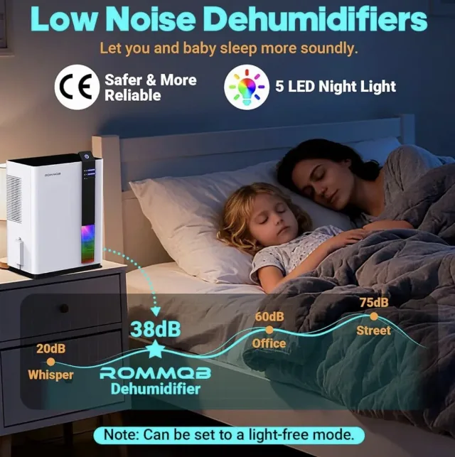 ROMMQB Dezumidificator Smart 3L – Oprire Automată & Lumină LED de Noapte – fotografia 5 din 6