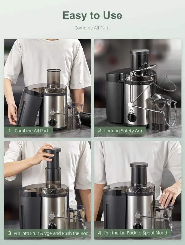QCen Storcător de Fructe Centrifugal 500W – 2 Viteze & Tub de Alimentare Extra-Larg – fotografia 7 din 8