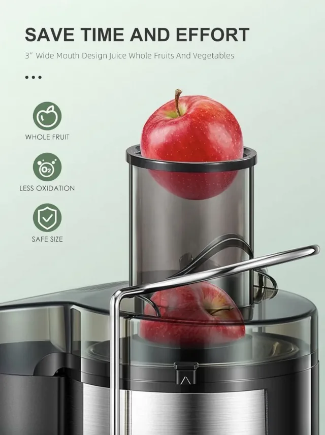QCen Storcător de Fructe Centrifugal 500W – 2 Viteze & Tub de Alimentare Extra-Larg – fotografia 2 din 8