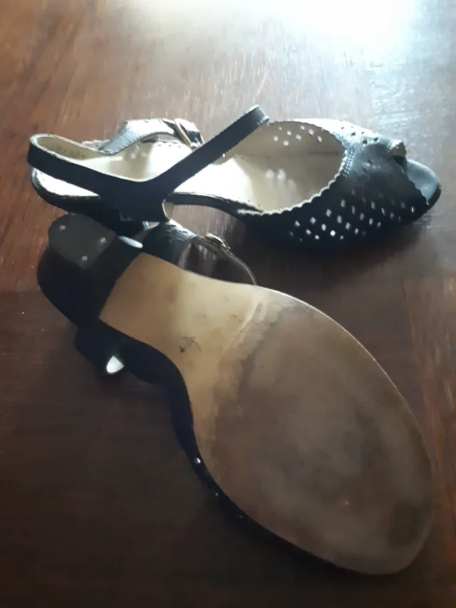 Sandale bleumarin  din piele naturală   cu toc de 5 cm  t – fotografia 3 din 5