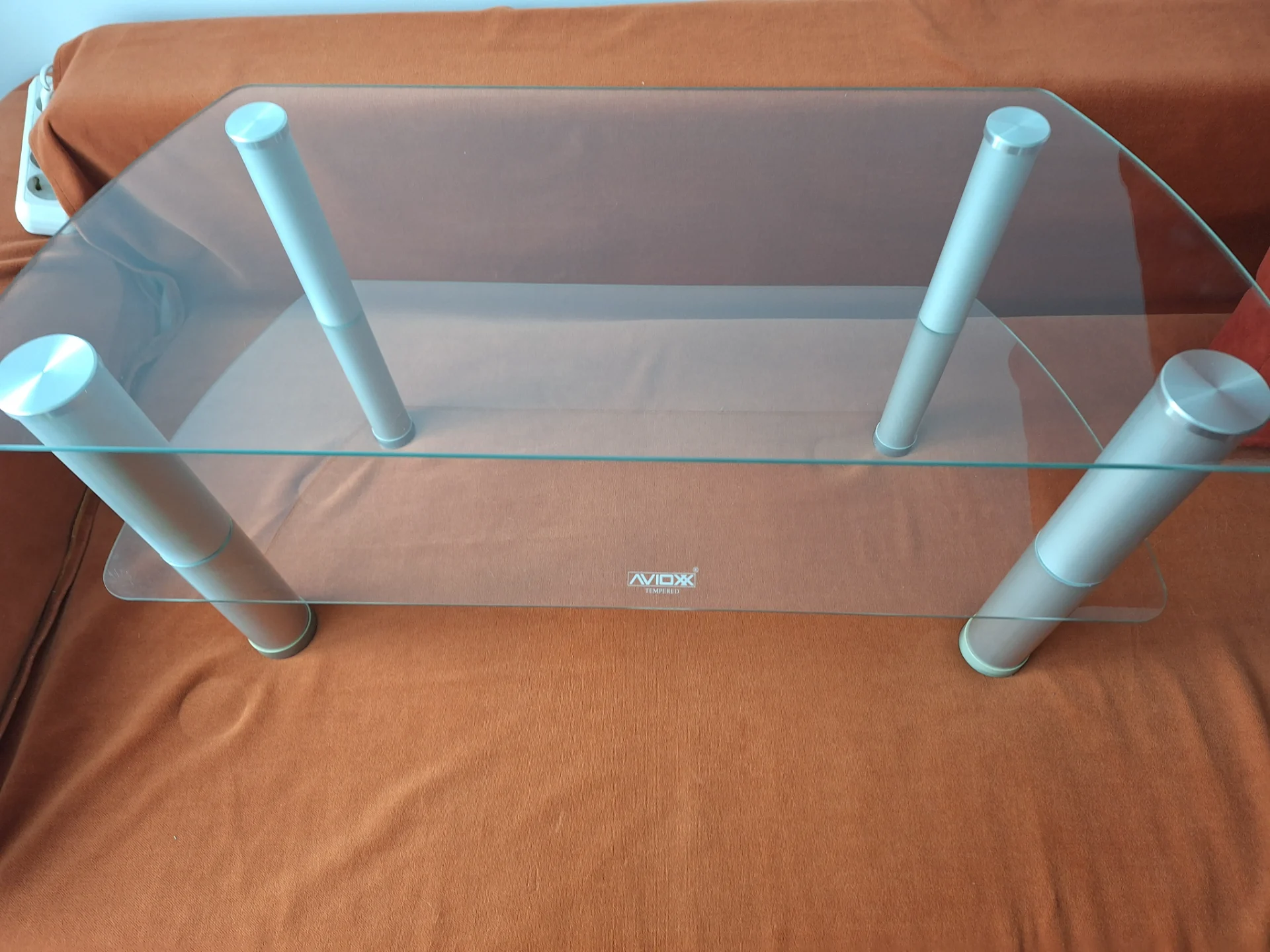Masa living Cafea cu blat de sticla 85 x 35 x 42 cm,  doua polite, picioare metalice, sticla securizata – Suceava, Suceava