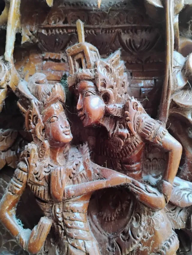 Sculptură unică lemn masiv Bali / Panou decorativ 3D Ramayana vintage – fotografia 2 din 8