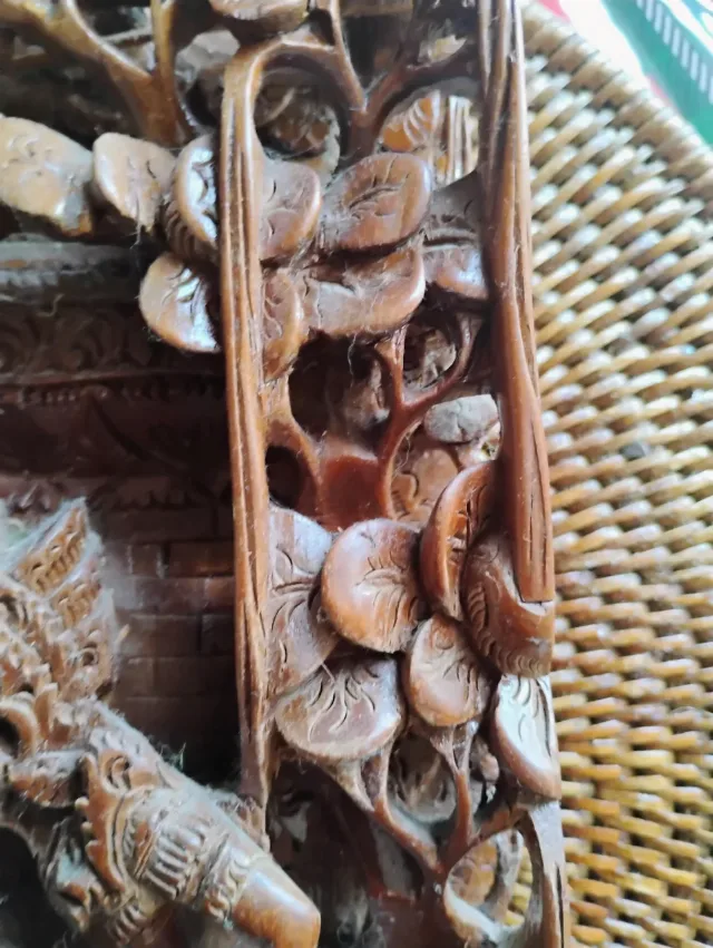 Sculptură unică lemn masiv Bali / Panou decorativ 3D Ramayana vintage – fotografia 5 din 8