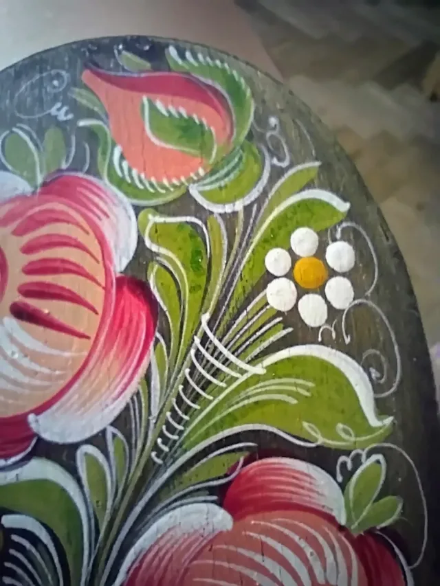 Cutie Vintage din Lemn Curbat (Bentwood), Pictată Manual – Artă Populară / Folk Art – fotografia 5 din 7