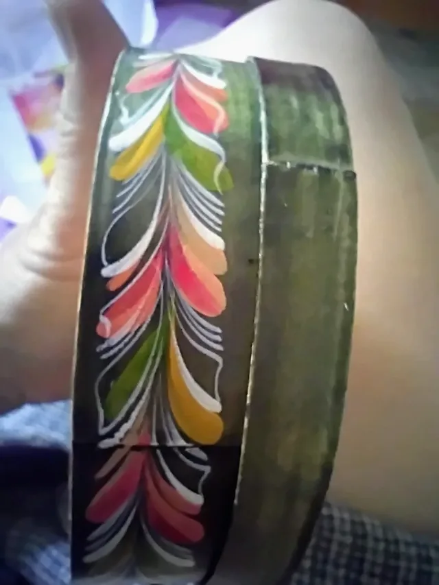 Cutie Vintage din Lemn Curbat (Bentwood), Pictată Manual – Artă Populară / Folk Art – fotografia 7 din 7