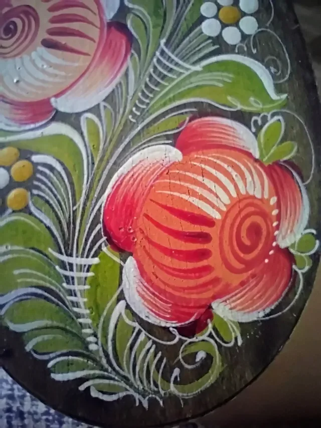 Cutie Vintage din Lemn Curbat (Bentwood), Pictată Manual – Artă Populară / Folk Art – fotografia 4 din 7