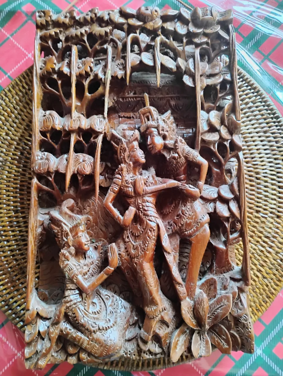 Sculptură unică lemn masiv Bali / Panou decorativ 3D Ramayana vintage – Ramnicu Valcea, Vâlcea