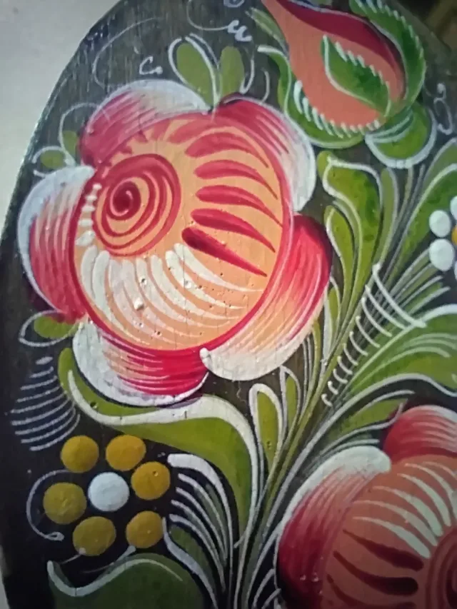Cutie Vintage din Lemn Curbat (Bentwood), Pictată Manual – Artă Populară / Folk Art – fotografia 6 din 7