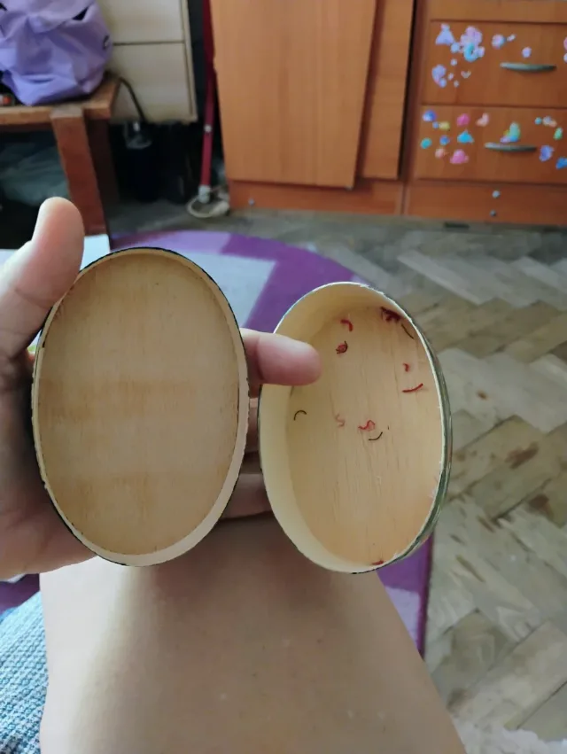 Cutie Vintage din Lemn Curbat (Bentwood), Pictată Manual – Artă Populară / Folk Art – fotografia 3 din 7