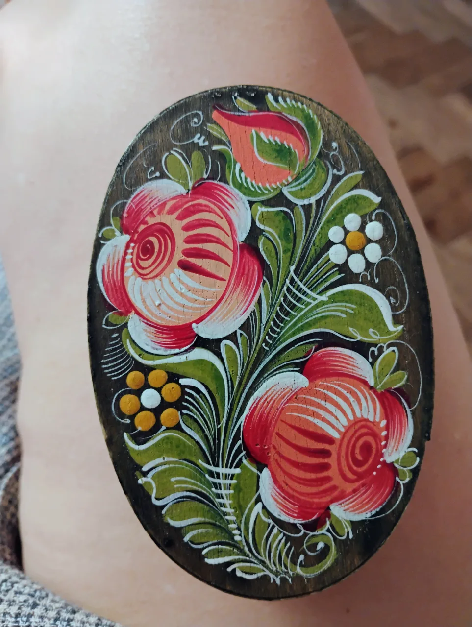 Cutie Vintage din Lemn Curbat (Bentwood), Pictată Manual – Artă Populară / Folk Art – Ramnicu Valcea, Vâlcea