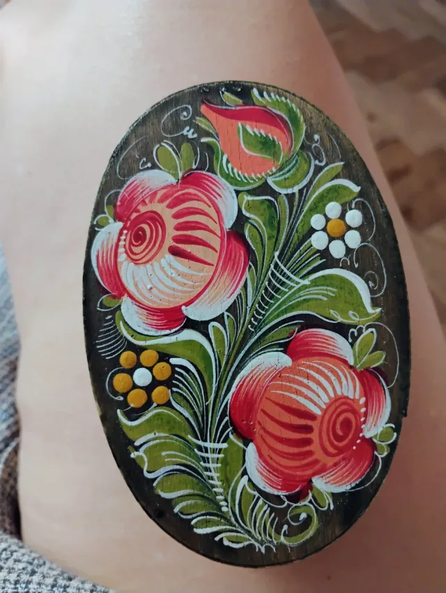 Cutie Vintage din Lemn Curbat (Bentwood), Pictată Manual – Artă Populară / Folk Art – Ramnicu Valcea, Vâlcea