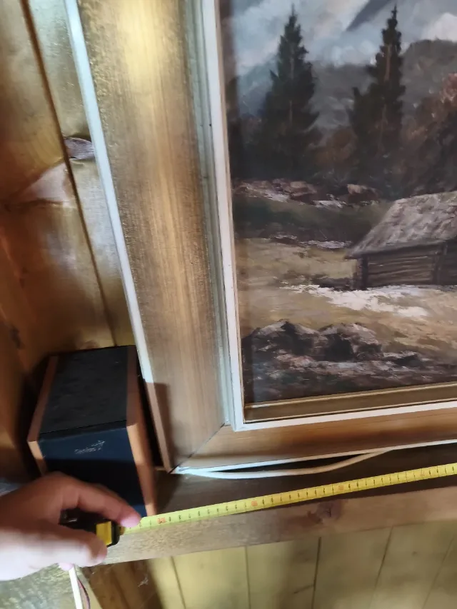 Tablou vechi deosebit – Peisaj montan alpin, ulei pe pânză, ramă masivă – fotografia 3 din 8