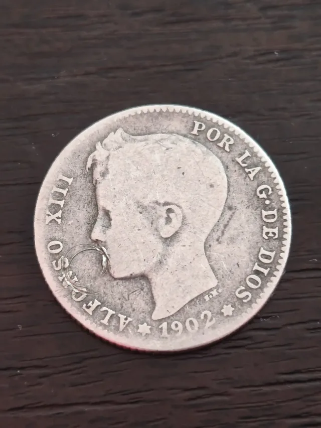 Monedă veche din Argint 1 Pesetă Spania 1902 - Regele Alfonso XIII – fotografia 3 din 7