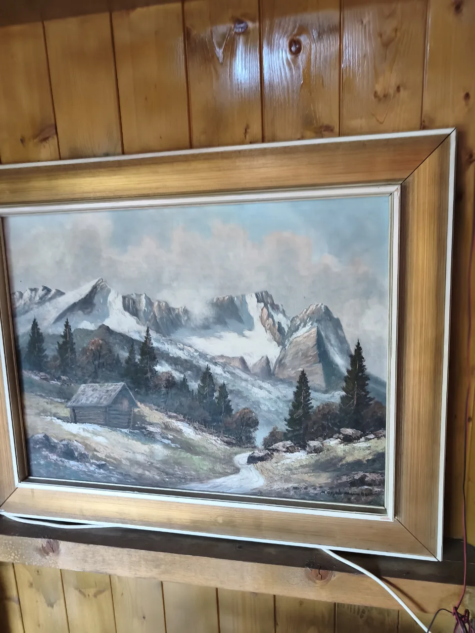 Tablou vechi deosebit – Peisaj montan alpin, ulei pe pânză, ramă masivă – Bistrița-Năsăud, Bistrița-Năsăud