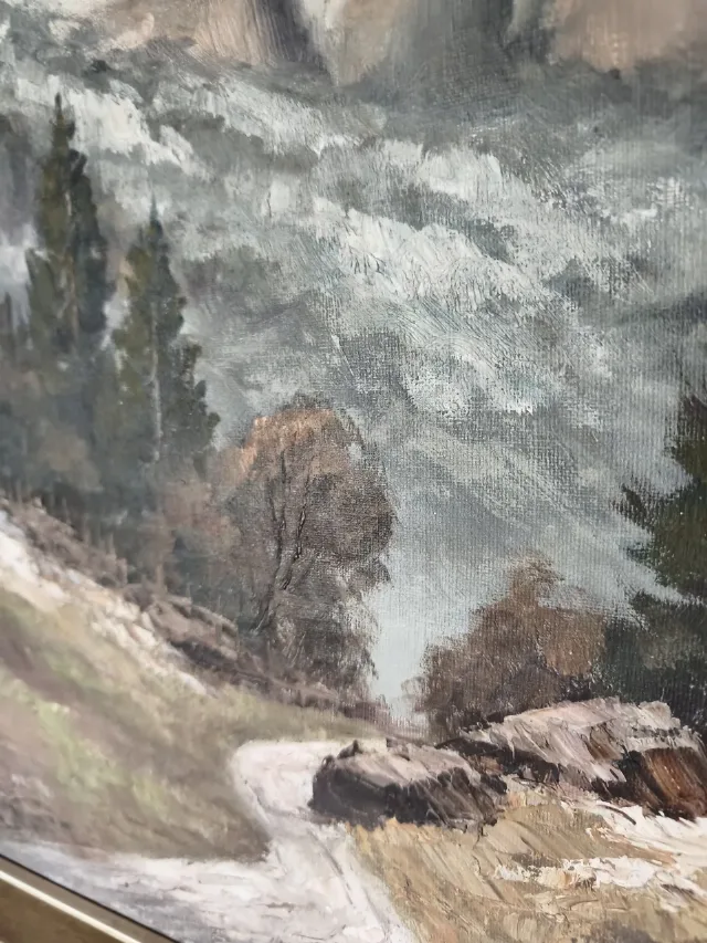 Tablou vechi deosebit – Peisaj montan alpin, ulei pe pânză, ramă masivă – fotografia 8 din 8