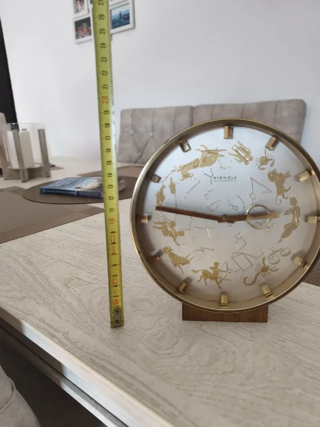Ceas de masă vintage KIENZLE Zodiac / Horoscop – Mid-Century Modern, alama, superb! – fotografia 6 din 8