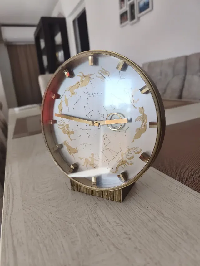 Ceas de masă vintage KIENZLE Zodiac / Horoscop – Mid-Century Modern, alama, superb! – fotografia 2 din 8