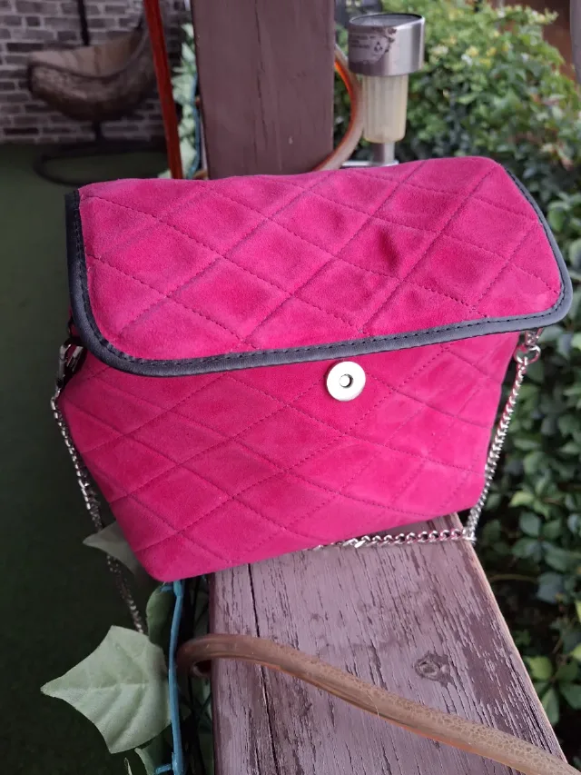 Geanta piele intoarsa fuchsia – fotografia 2 din 5
