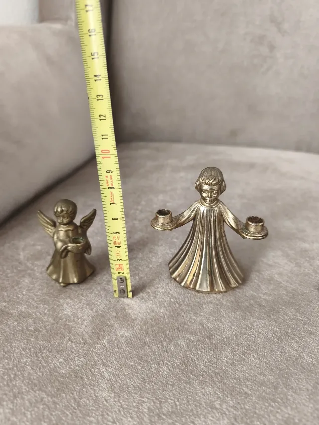 Set 3 sfeșnice vintage îngerași, bronz/alamă masivă – decor Mid-Century – fotografia 2 din 8