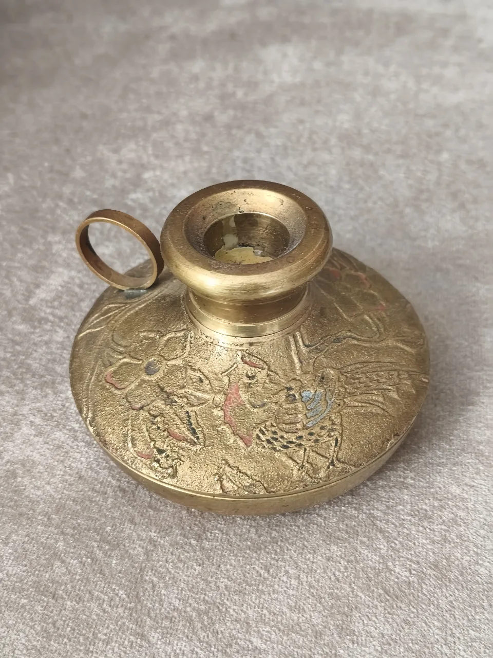 Sfeșnic vintage de mână din alamă cloisonne (gravat și emailat) – Bistrița-Năsăud, Bistrița-Năsăud