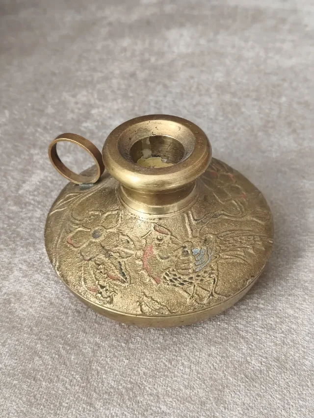 Sfeșnic vintage de mână din alamă cloisonne (gravat și emailat) – fotografia 1 din 6