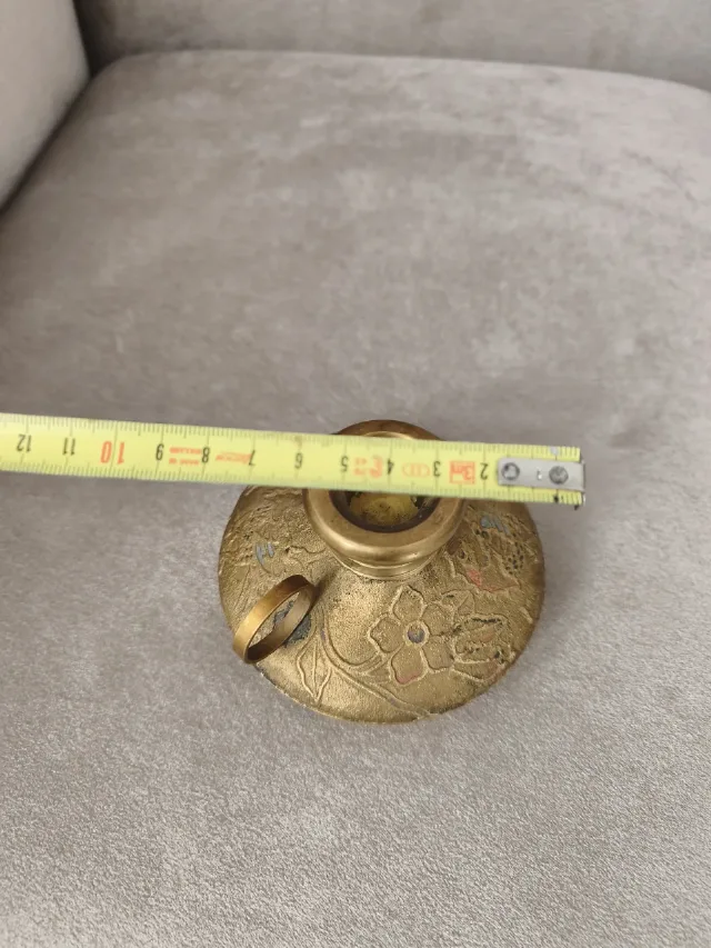 Sfeșnic vintage de mână din alamă cloisonne (gravat și emailat) – fotografia 3 din 6