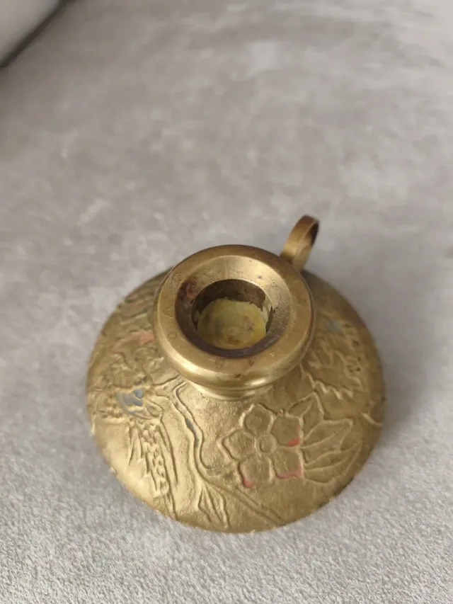 Sfeșnic vintage de mână din alamă cloisonne (gravat și emailat) – fotografia 5 din 6