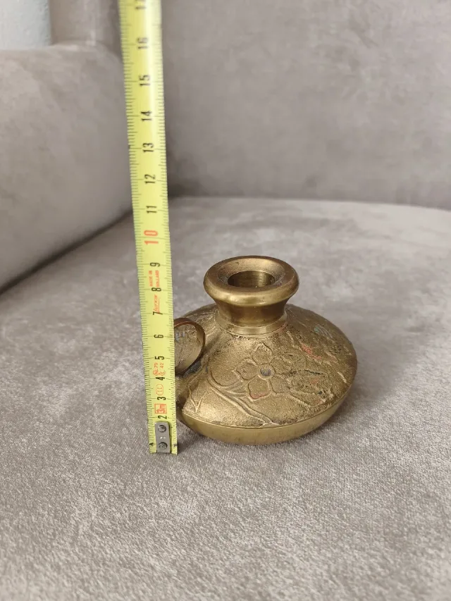 Sfeșnic vintage de mână din alamă cloisonne (gravat și emailat) – fotografia 2 din 6