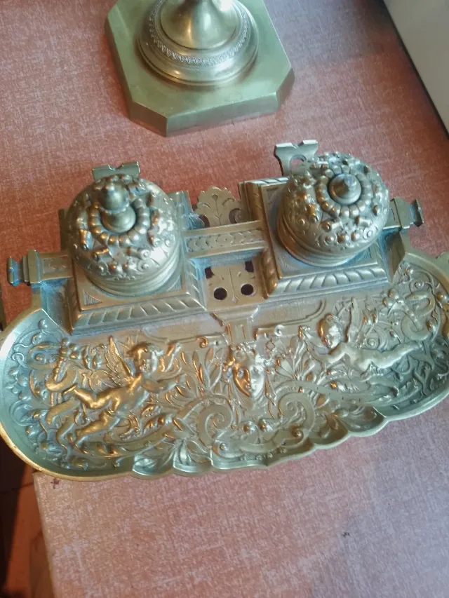 Set 2 Călimări vechi Antique anii 1920 stare  de uzură cu patina timpului – fotografia 3 din 4