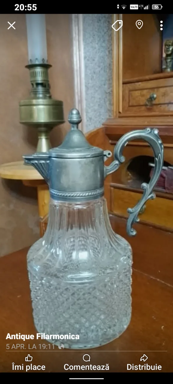 Carafă cristal cu montură placată argint stare foarte buna – Topoloveni, Argeș