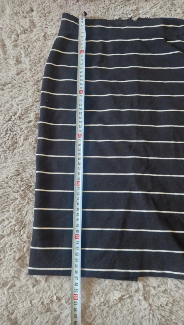 fustă midi tip creion,  bleumarin cu dungi albe – fotografia 5 din 7