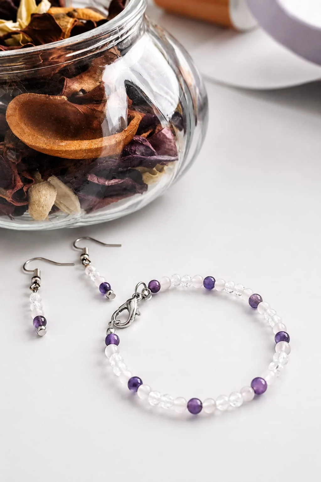 Set Cercei & Brățară Handmade Ametist, Cuarț roz, Cuarț transparent – Sector 3, București