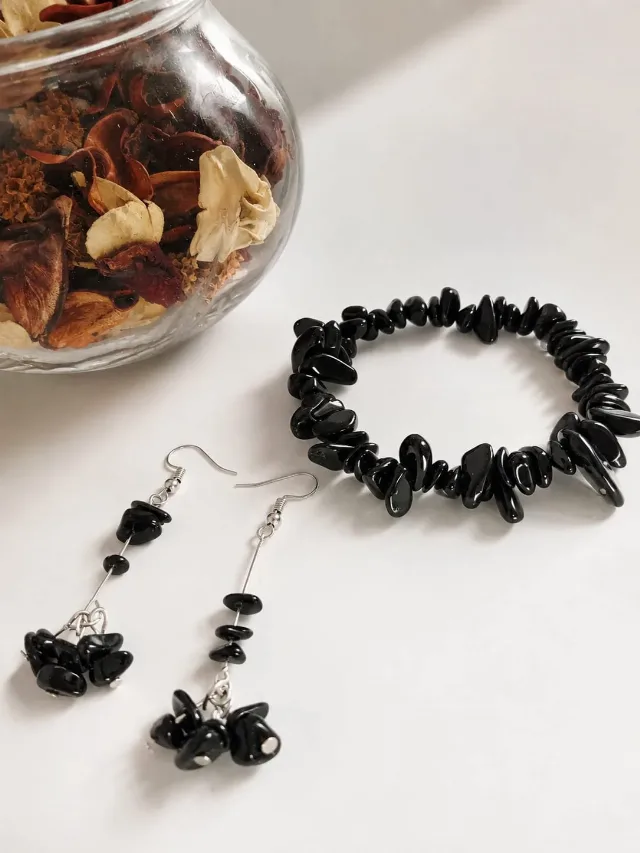 Set Cercei & Brățară Handmade Obsidian – fotografia 2 din 2