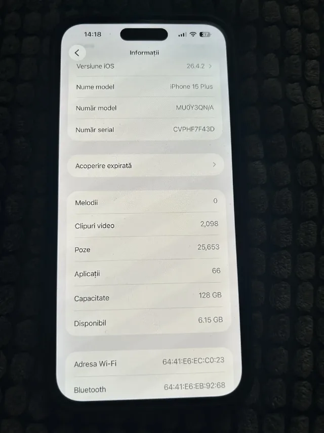 iPhone 15 Plus , black titanium , 128 Gb – fotografia 5 din 8