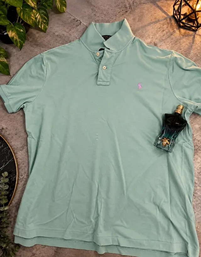 Polo Ralph Lauren Classic Fit L/G verde mentă cu logo roz – fotografia 1 din 4