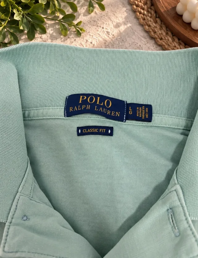Polo Ralph Lauren Classic Fit L/G verde mentă cu logo roz – fotografia 4 din 4