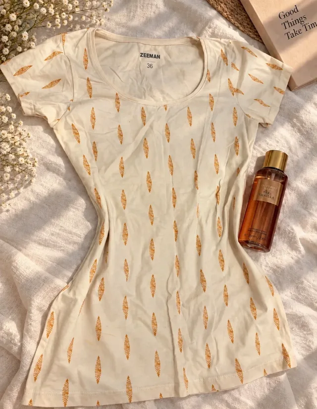 Tricou damă ZEEMAN crem cu imprimeu frunzulițe – 36/S – Constanta, Constanța