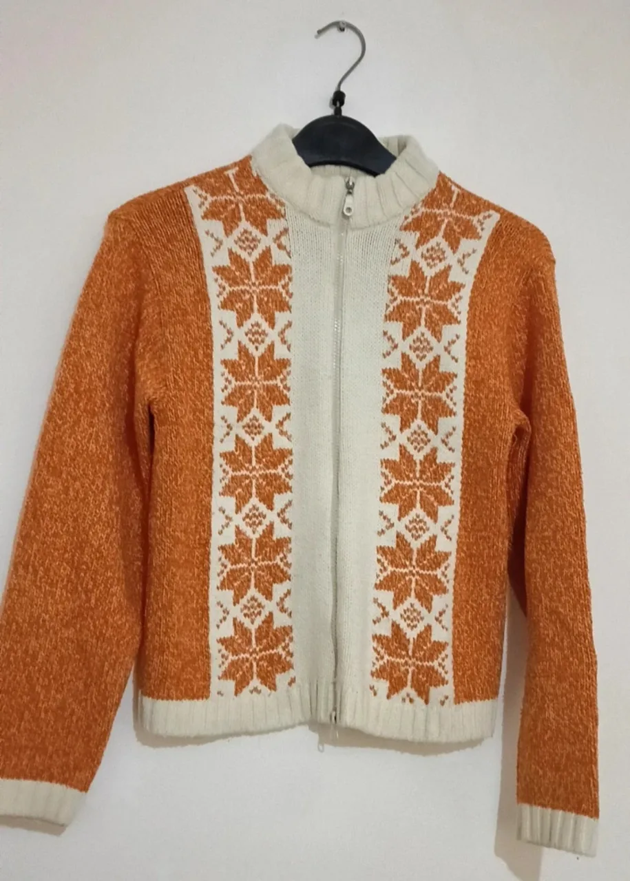 Cardigan vintage damă portocaliu cu model nordic / norvegian M – Constanța, Constanța