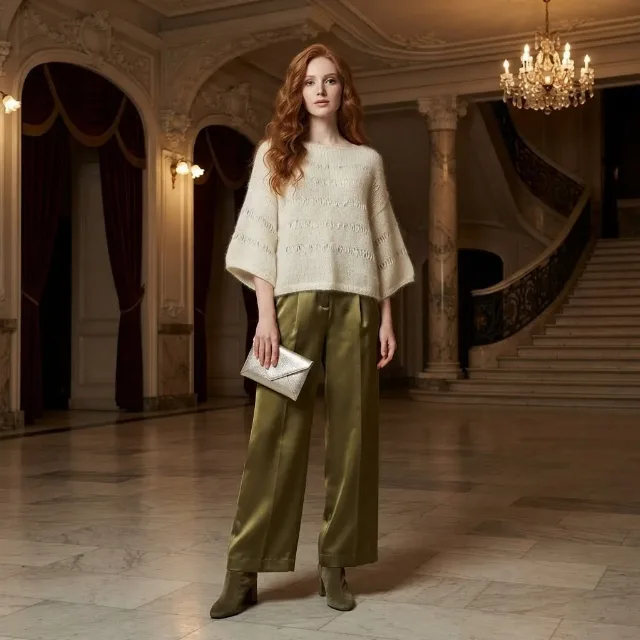 Bluza eleganta, cu insertii din matase - handmade - mohair / matase  - L / XL – Curtea de Arges, Argeș