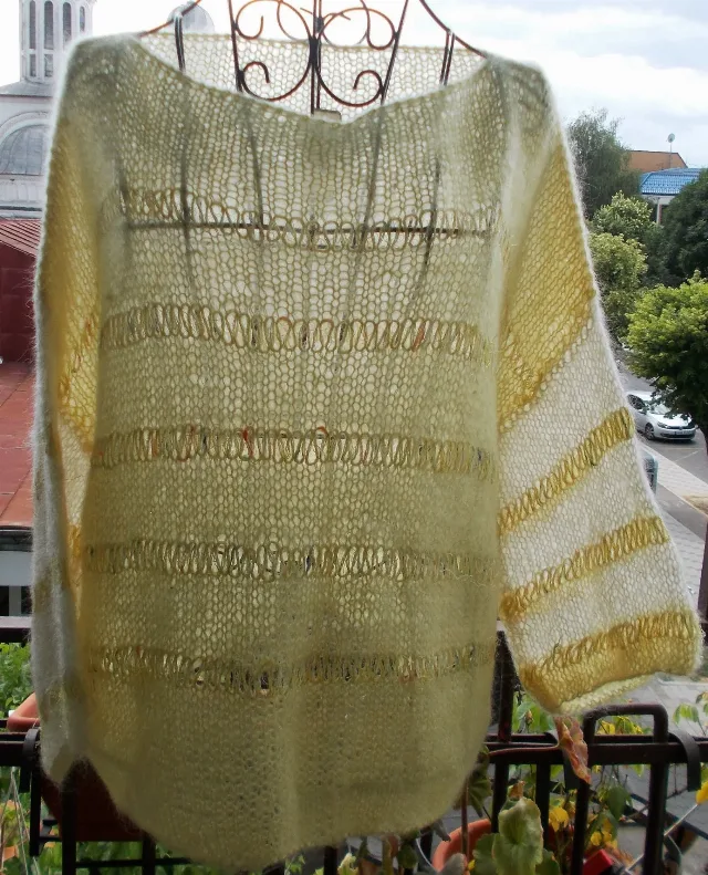 Bluza sport, lejera - Mohair cu matase - Galben/alb - M / L – fotografia 4 din 6