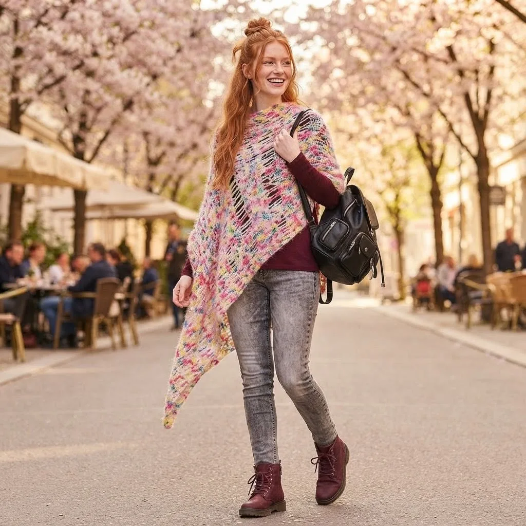 Poncho crosetat manual din fir pretios - mohair cu matase - M / L – Curtea de Arges, Argeș