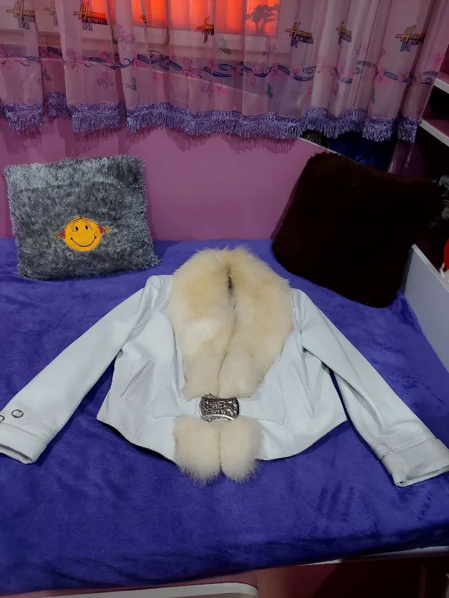 Geacă de damă din piele naturală Steel Pelle cu guler de blană, mărimea XXL – fotografia 1 din 4