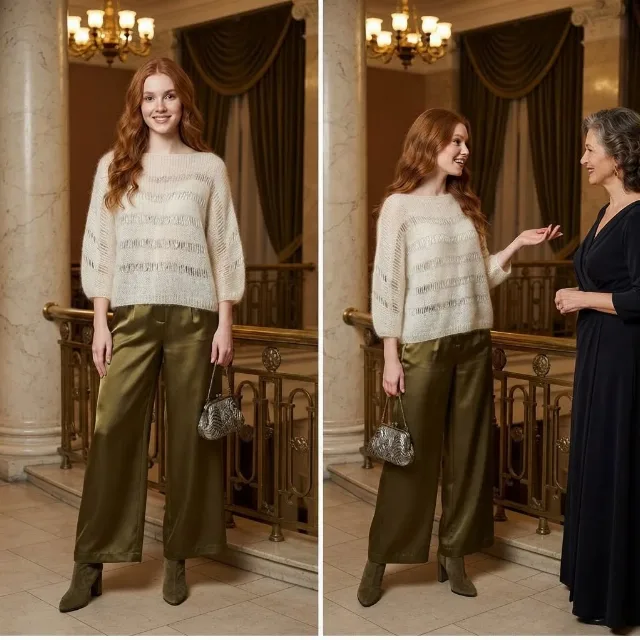 Bluza eleganta, cu insertii din matase - handmade - mohair / matase  - L / XL – fotografia 2 din 5