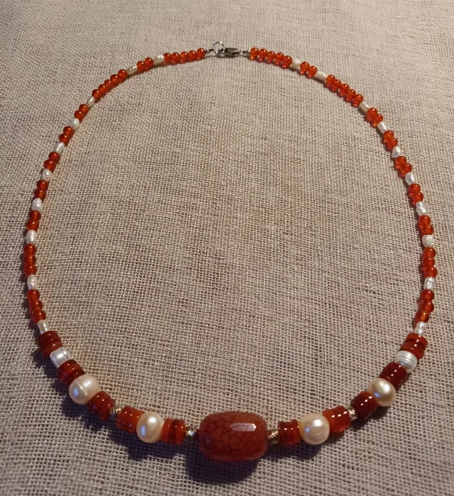 Colier agate, carneol, perle de cultură și argint – fotografia 2 din 2