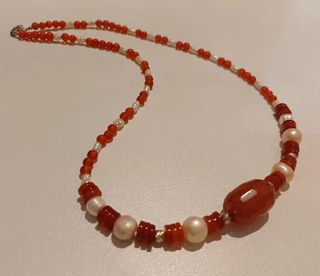 Colier agate, carneol, perle de cultură și argint – fotografia 1 din 2
