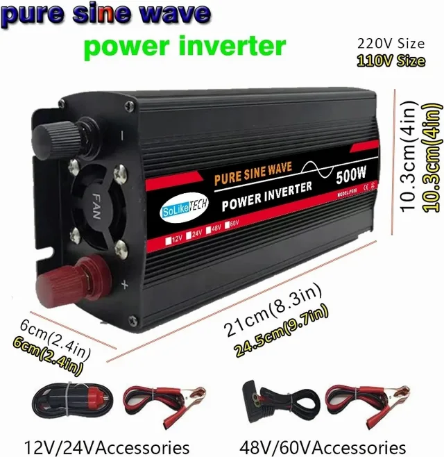 Invertor Solike Tech de 500W, 24V, NOU, cu accesoriile incluse – fotografia 3 din 4