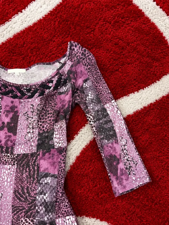 Rochie mov cu imprimeu patchwork GUARA, S/36 – fotografia 2 din 5