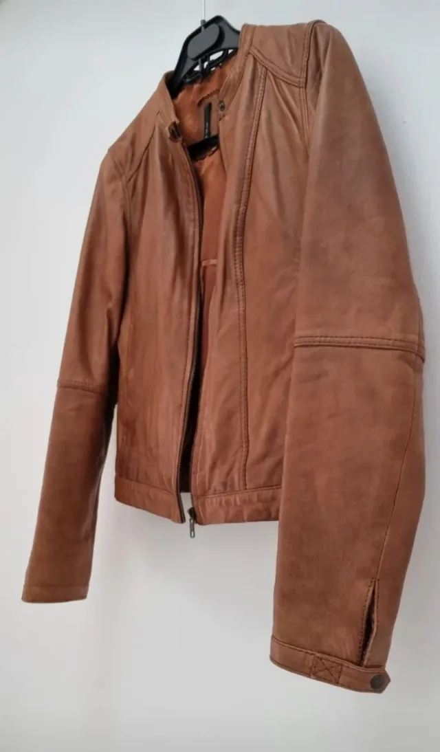 Geaca piele naturala , maron, marca NAF NAF,  marime 34, stare foarte buna6 – fotografia 3 din 5