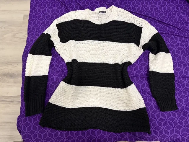 Pulover tricotat alb-negru, model în dungi, Beloved Woman XL – fotografia 1 din 5